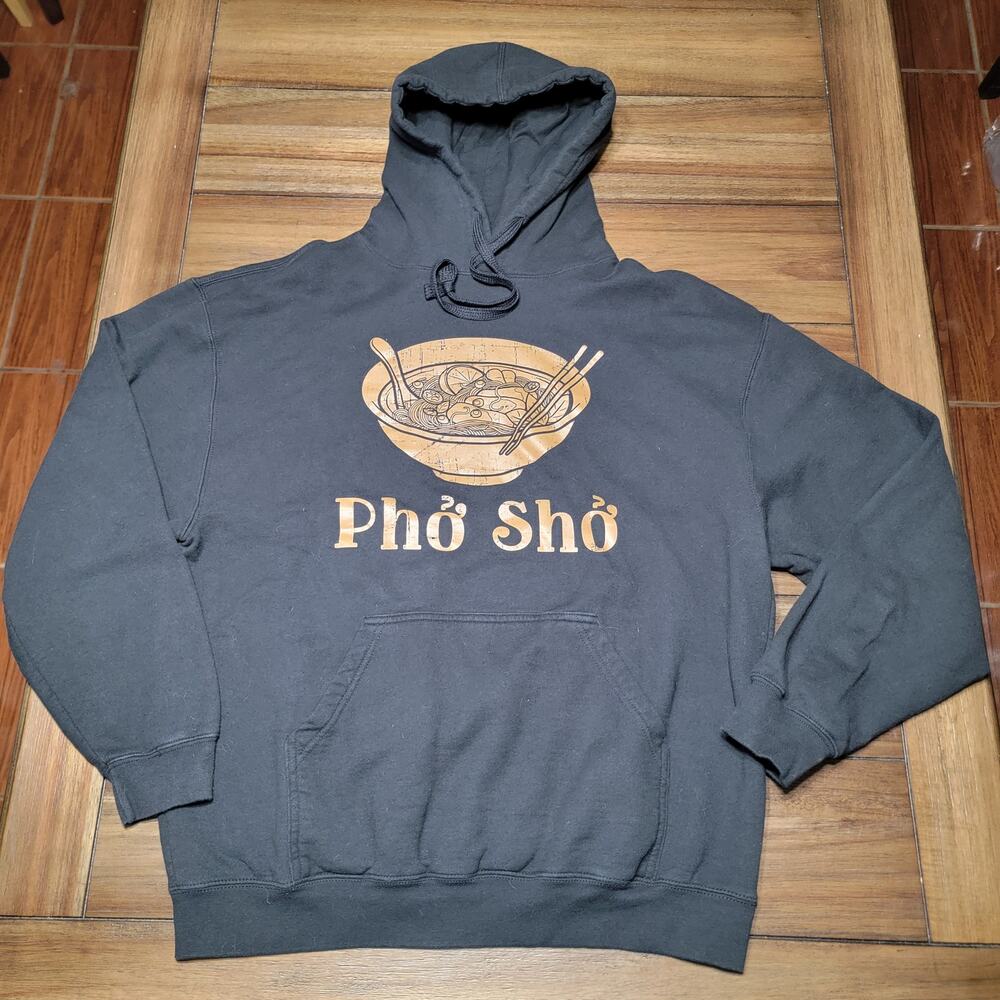 Tultex Unisex LS Black Pullover Hoodie "Pho Sho" - Size Large